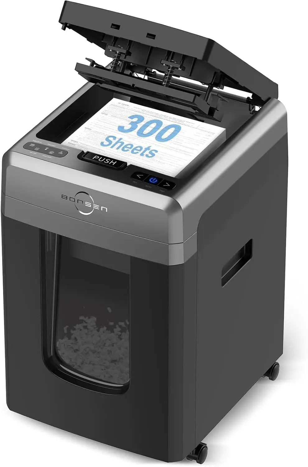 Heavy-Duty Micro-Cut Paper Shredder for Office Use with 300-Sheet Auto-Feed Capacity