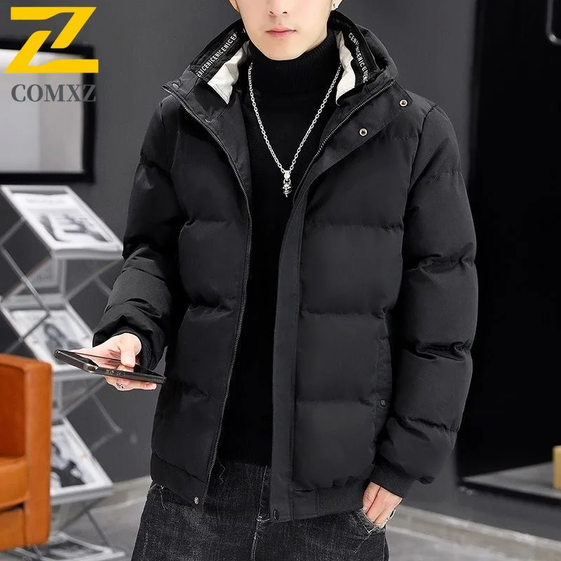 

Мужская зимняя куртка 2025 премиум-класса, зимняя теплая куртка с капюшоном и воротником-стойкой, однотонное пальто-снежного паркера, дорожная лыжная рабочая уличная куртка-хлеб