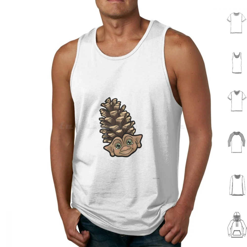 Pinecone Troll Tank Tops Print Cotton Pinecone Evergreen Pine Tree Troll Lucky Troll Retro Toys Forest Cottage Core