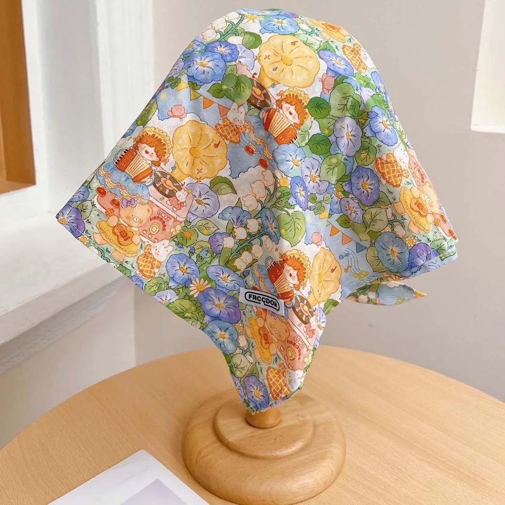 

Cycling Rural Style Headscarf Baseball Hat Floral Bow Scarf Peaked Cap Breathable Soft Triangle Headscarf Hat Spring