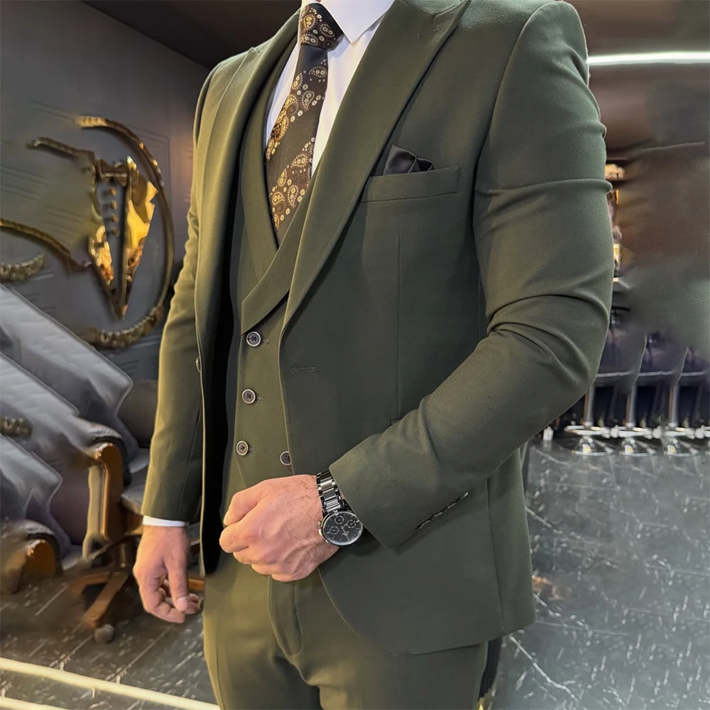 

Fashion Men's Suits Customzied Business Smart Casual Slim 3 Piece Jacket Pants Vest Formal Wedding Full Sets Outfits Blazer