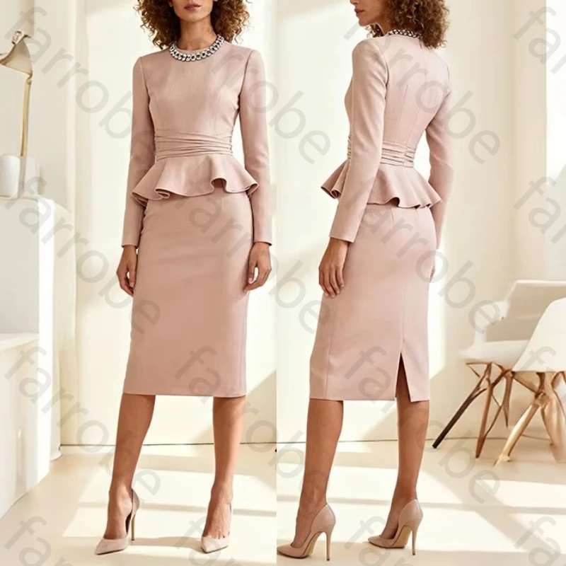 Seksowne sukienki wieczorowe z dekoltem typu O i długim rękawem, eleganckie sukienki celebrytek, wykwintne, wysokiej jakości suknie balowe dla kobiet, szyte na miarę.