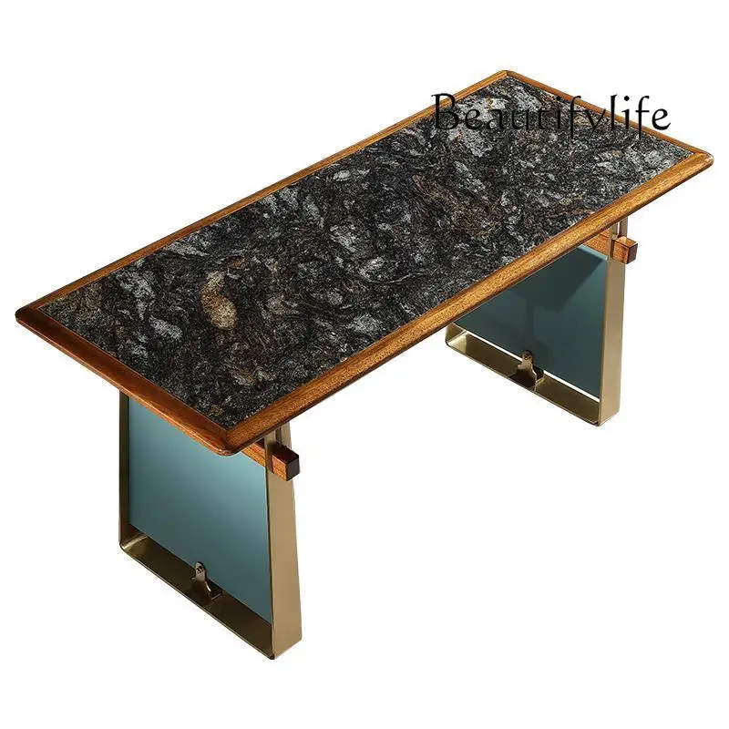 Modern Light Luxury Platinum Gold Diamand Marble Tea Table Simple Tea Brewing Table Oriental Aesthetic Furniture