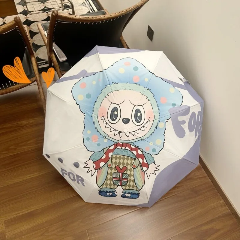 Labubu animation peripheral creative cartoon cute print rain or shine summer anti-UV student portable folding vinyl umbrella