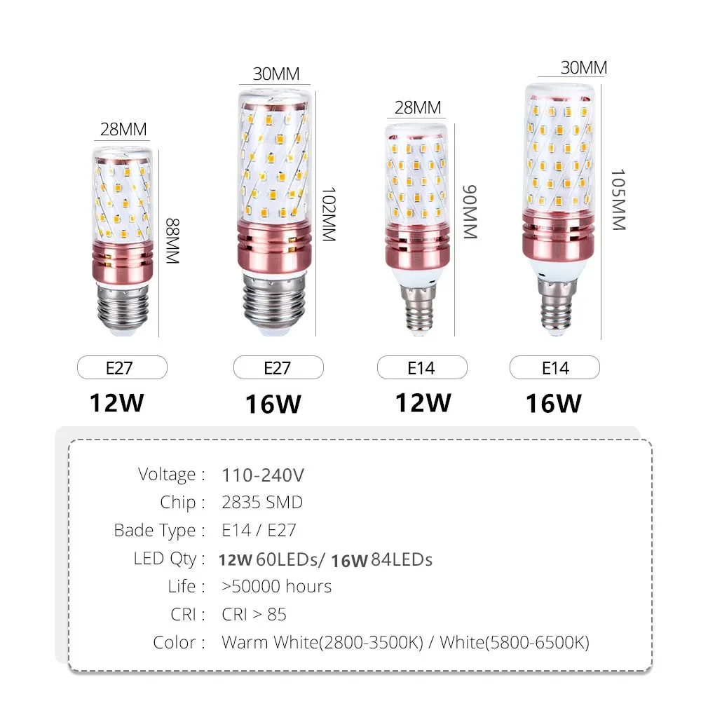 หลอดไฟ LED ข้าวโพด E14 E27 โคมไฟ 2835 SMD 110V 220V Warm White Cool สีขาวธรรมชาติสีขาว 4000K 5000K 6500K