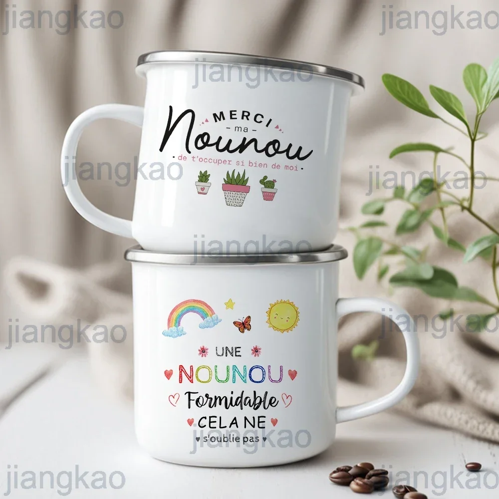 A Great Nounou You Won't Forget Printed Mugs Creative Coffee Cups Drinks Water Cup Enamel Mug Handle Drinkware Gifts for Nounou