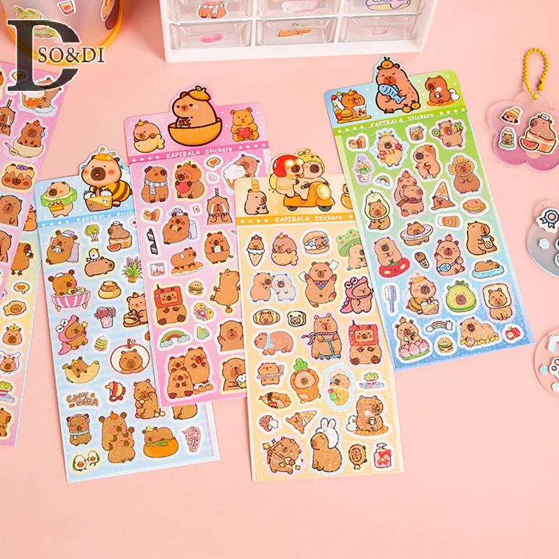 Capivara Decorativa Impermeável Adesivos, Criativo Kawaii DIY Phone Case, Copo de água Adesivos, Presentes bonitos dos desenhos animados, 5 Folhas