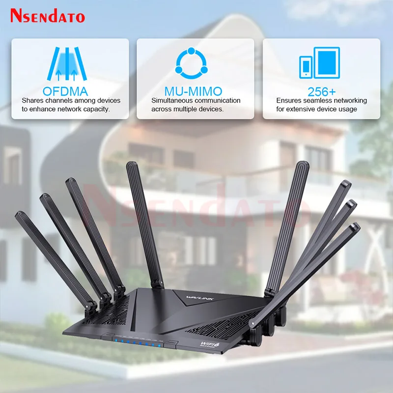 Routeur WiFi 6 WAVLINK double bande 6000 Mbps - Gigabit 5 GHz/2,4 GHz, 8 antennes 5 dBi, MU-MIMO, Beamforming, WAN/LAN 2,5 Gbps, mode routeur/AP/ répéteur