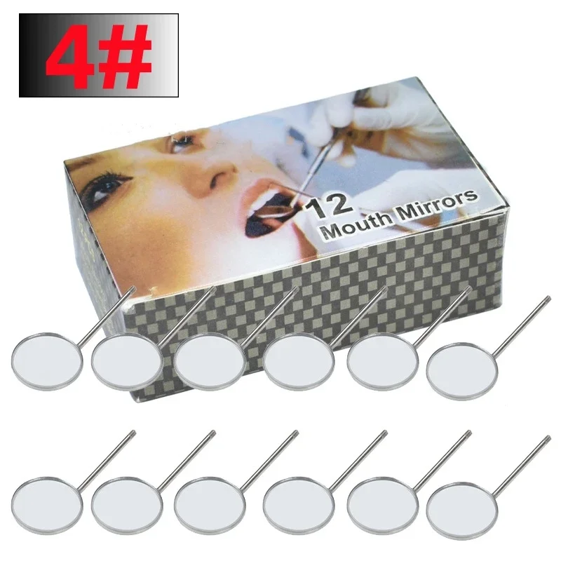 12Pcs/Box Dental Stainless Steel Dental Mouth Mirror 4/5 Anti Fog Front Surface Dentistry Mirrors High Quality Dentist Equipment