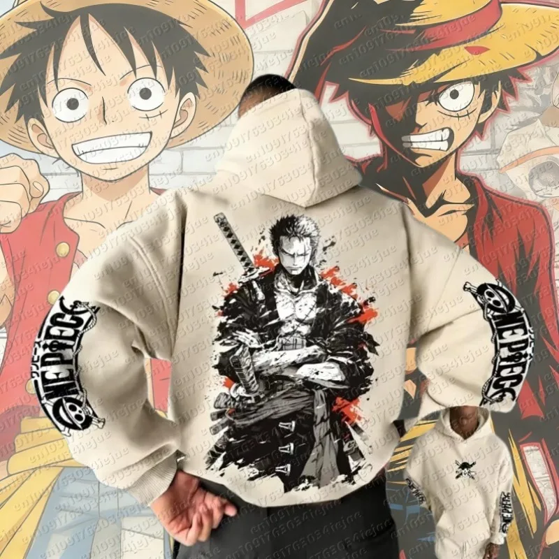 2026 Anime Hoodies für Herren ONE PIECE Luffy Sun Gold Pullover Baumwoll-Kapuzenpullover Streetwear Sweatshirts Cosplay