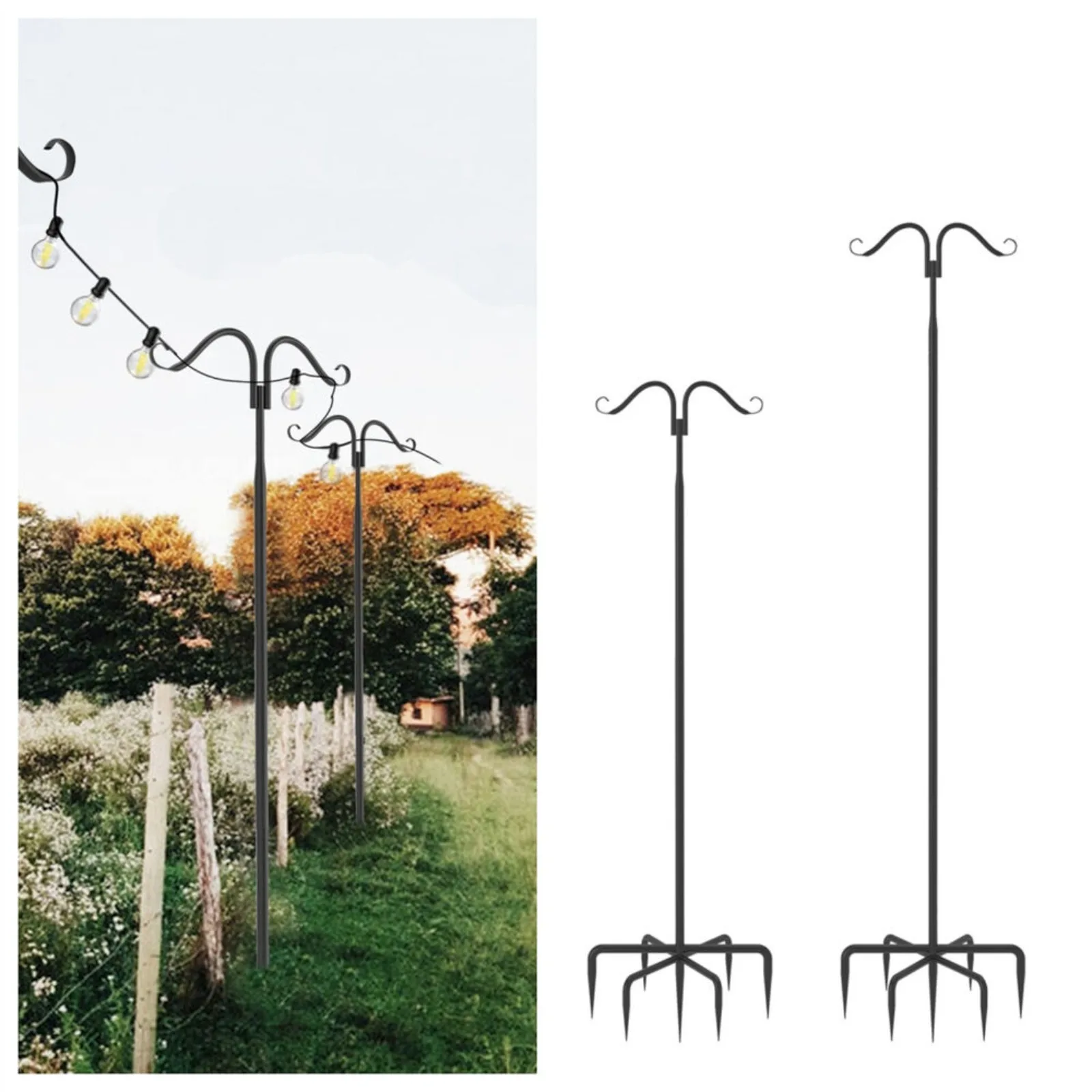 US 2PCS Shepherds Hooks Height Adjustable Bird Feeder Pole w/ 7 Prongs Garden Hook Metal Hangers Hanging Bird Feeder Pole