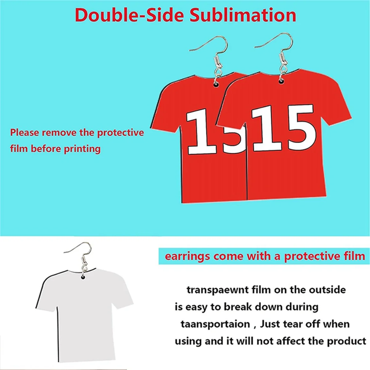 48Pcs Sublimation Earrings Blank Jewelry Earrings Wooden MDF Sublimation Football Shirt Earrings DIY Blank