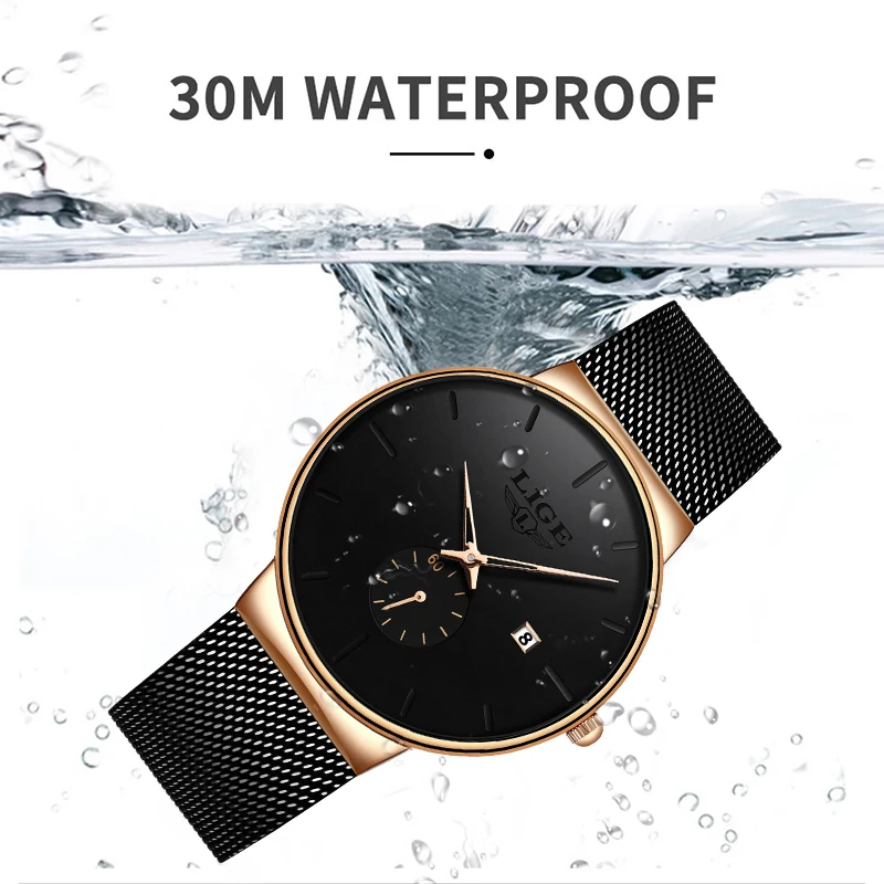 LIGE Ultra Thin Fashion Casual Ladies Watches Elegant Luxury Waterproof Business Quartz Watch for Women Gift Auto Calendar Clock