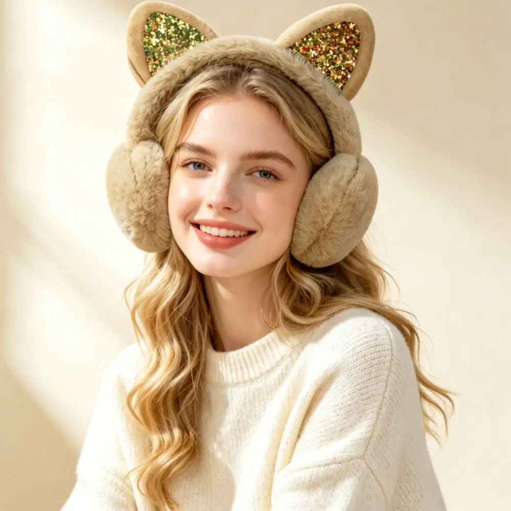 Winter Plush Earmuffs Warm Ear Protectors Cute Cat Ear Style Thickened Soft Material Outdoor Accessory For Women And Girls