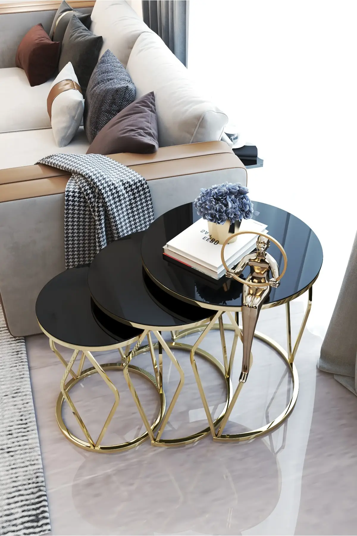 Crystal Gold Zigon Coffee Table Black Unbreakable Mirror coffee table