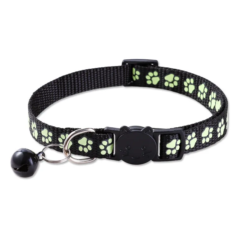 Im Dunkeln Leuchtendes Haustier-Halsband mit Glocke Cartoon-Pfotenabdruck Verstellbare Sicherheitsschnalle Leuchtendes Hunde- und Katzen-Halsband für Nachtspaziergänge – Detail 6