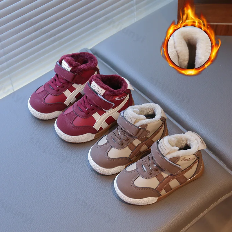 

Детские ботильоны, зимние теплые плюшевые морозостойкие детские полусапожки, удобные нескользящие модные кроссовки для малышей, хлопковая обувь