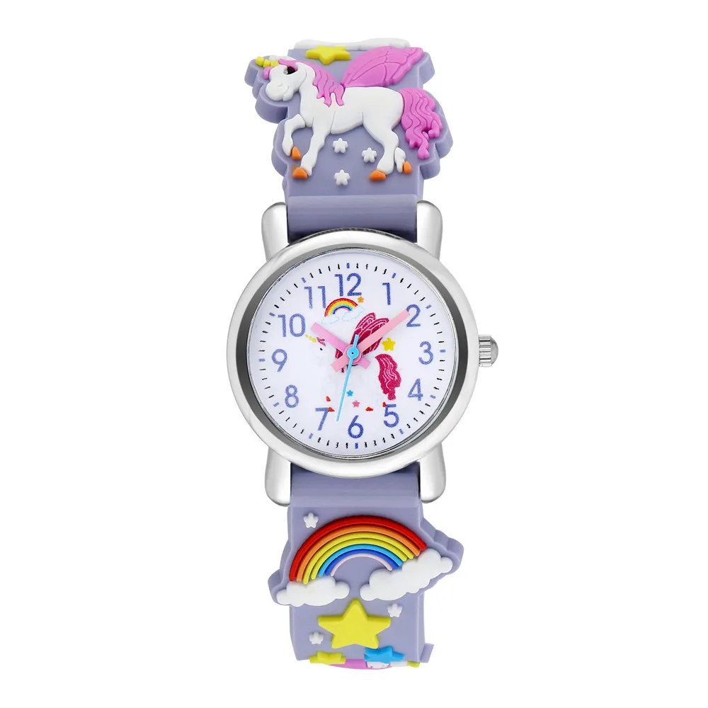 Cute candy color silicone strap unicorn pattern quartz Children\'s cartoon watch