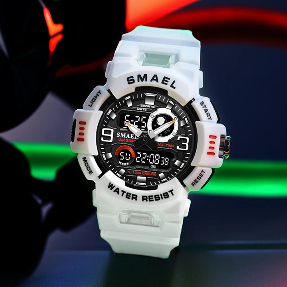 SMAEL Sport Young Men\'s Watches Digital LED Dual Display Waterproof Young Boys Wristwatch Student Stopwatch Alarm Quartz Clock