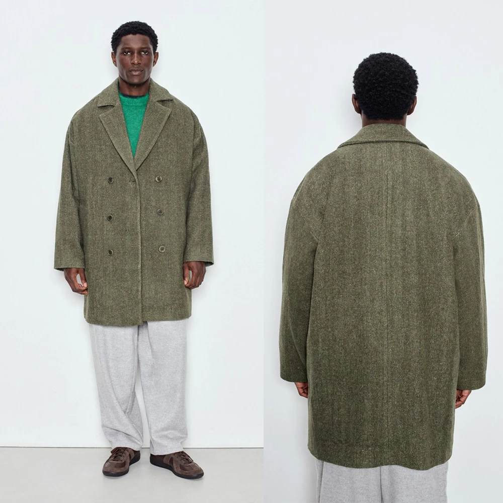 Luxury Green Wool Men's Coat Double Breasted Trench Coat Party Prom Customized Formal Long Overcoat E26278