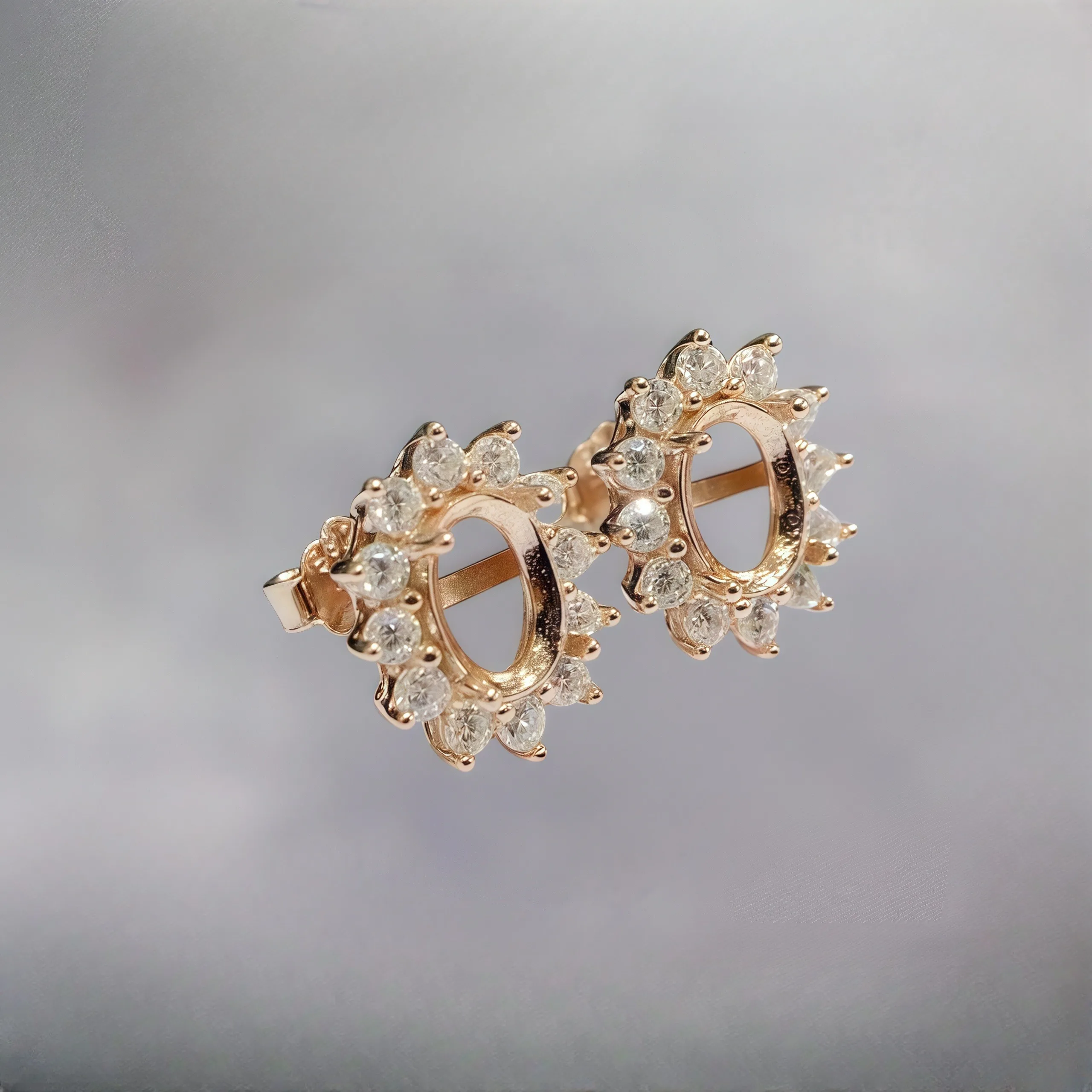 L S925 Sterling Silver DIY Empty Holder Earrings Settings 4*6/5*7/6*8mm Oval Stone Fine Charm Jewelry Flower Design for Woman