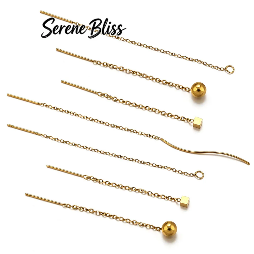 10pcs Stainless Steel Long Ear Line Earrings Ball Dangle 8/13cm Tassel Chain for DIY Jewelry Accessories Woman Handicraft Making view 2