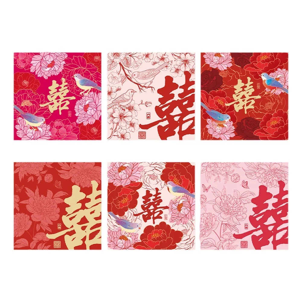 6PCS/SET Traditional Red Envelope Magpie Pattern Color Printing Lucky Red Bag Hard Paper Lucky Red Red Packet Chinese Wedding