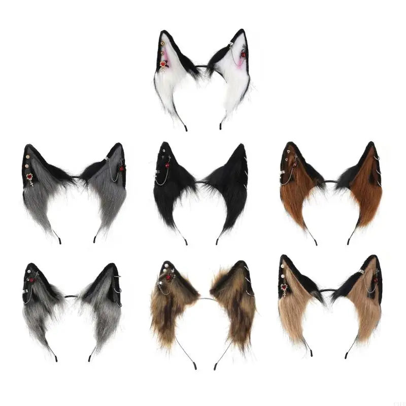 

C1FE Wolf Ear Cosplay Hair Hoop with Alloy Earring Woman Teens Headband for Live Broadcast Cartoon Carnivals Hairband