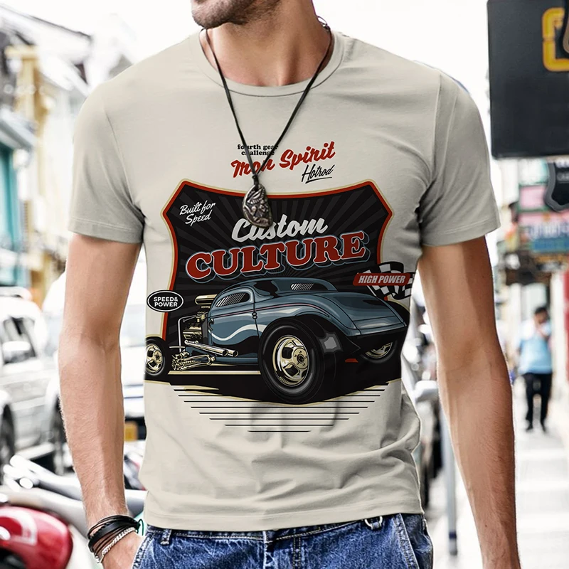 Men's T-shirts Vintage Car Design Harajuku Sportswear 2023 New Short Sleeve Luxury Fashion Hot O Neck Tracksuit Street Tees Top