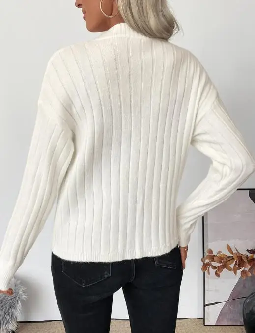 

Women's Sweater 2025 Spring Autumn New Solid Color Rund Neck Long Sleeve Temperament Commuting Casual Knitted Sweater Jacket