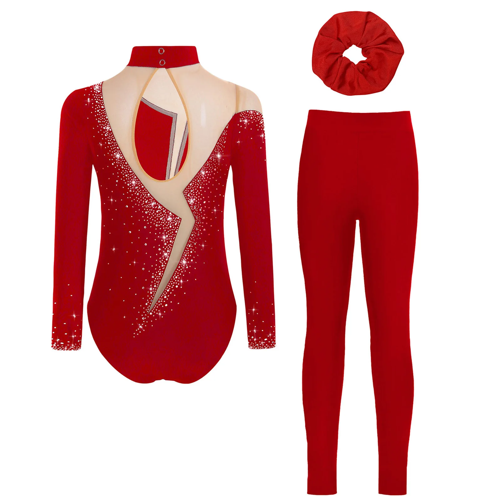 Enfants filles Ballet danse patinage artistique gymnastique acrobatie justaucorps à manches longues strass maille body avec Leggings