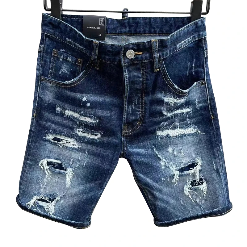 

chareiharper c028-1 Men's denim shorts Hipster quarter pants ripped stretch slim embroidered mid-length pants