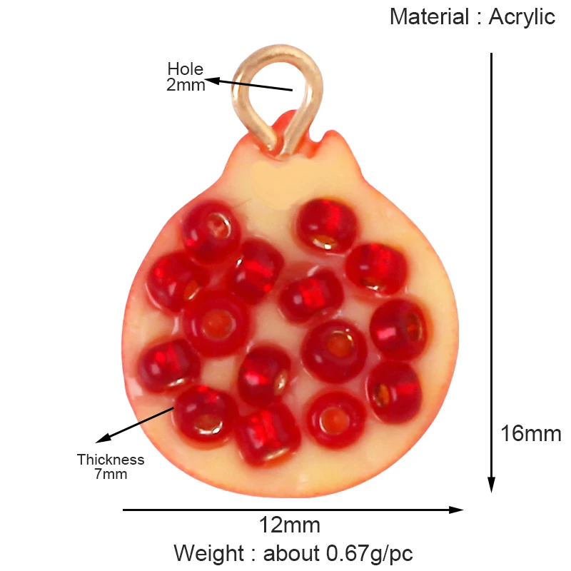 Arylic 3D Obst Erdbeere Traube Mango Durian Wassermelone Kirsche Granatapfel Charm Anhänger, Schmuck Halskette Armband Versorgung S18 – Detail 5