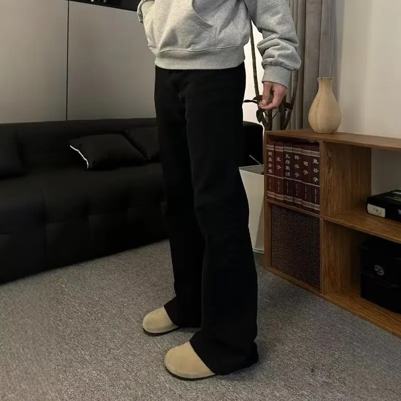 جينز أسود للتخسيس على الطراز الكوري للشارع قليلاً للرجال، سروال طويل مستقيم كاجوال بسيط وعصري #4