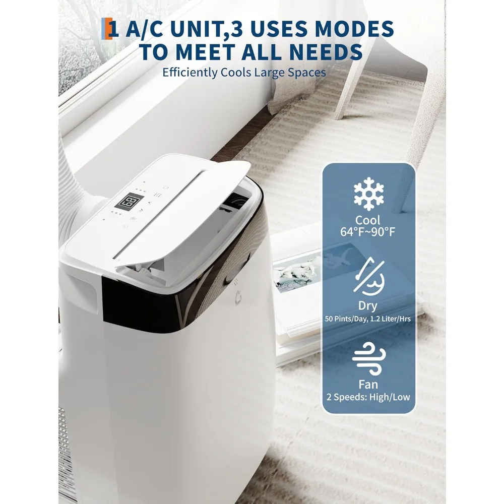 10000 BTU portable air conditioner, 3-in-1 with dehumidifier, capable of cooling rooms up to 450 square feet