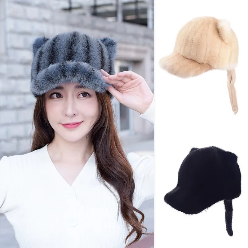 A female cap with big ears and tail brim is cute warm for outdoor travel rider adults