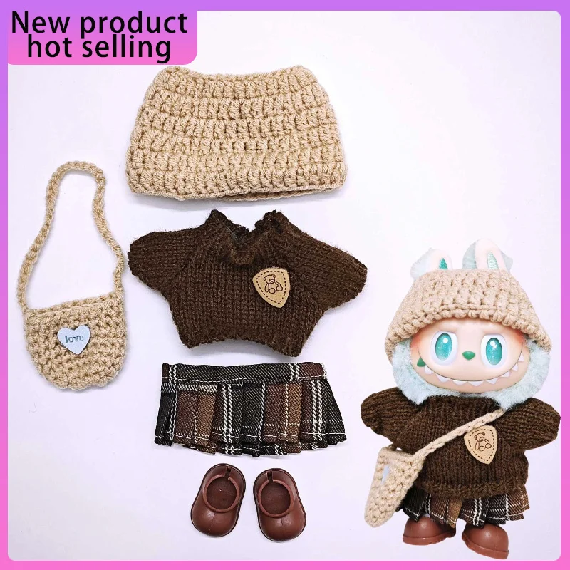 

Suitable for Labubu15-17cm first second third generation universal cloth sweater British casual style set Dolls Clothes glasses