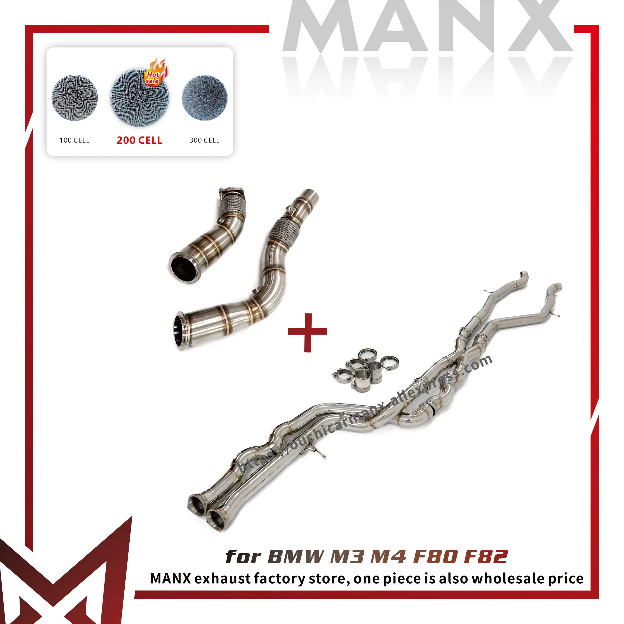 

MANX нержавеющая сталь для BMW M3 M4 F80 F82, выхлопная система, средняя труба, высокопроизводительная водосточная труба, установка без потерь
