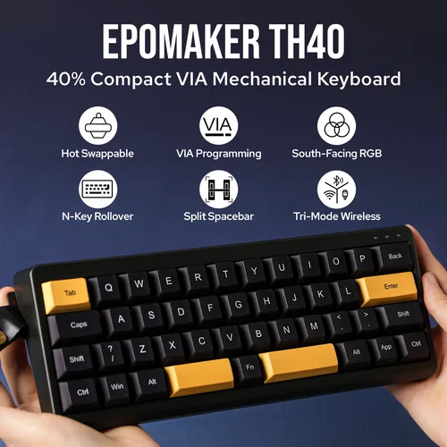 Imagen 2 del producto EPOMAKER TH40 QMK/VIA Teclado mecánico inalámbrico ultracompacto con 40% de diseño intercambiable en caliente montado en juntas con cable/Bluetooth/2,4G