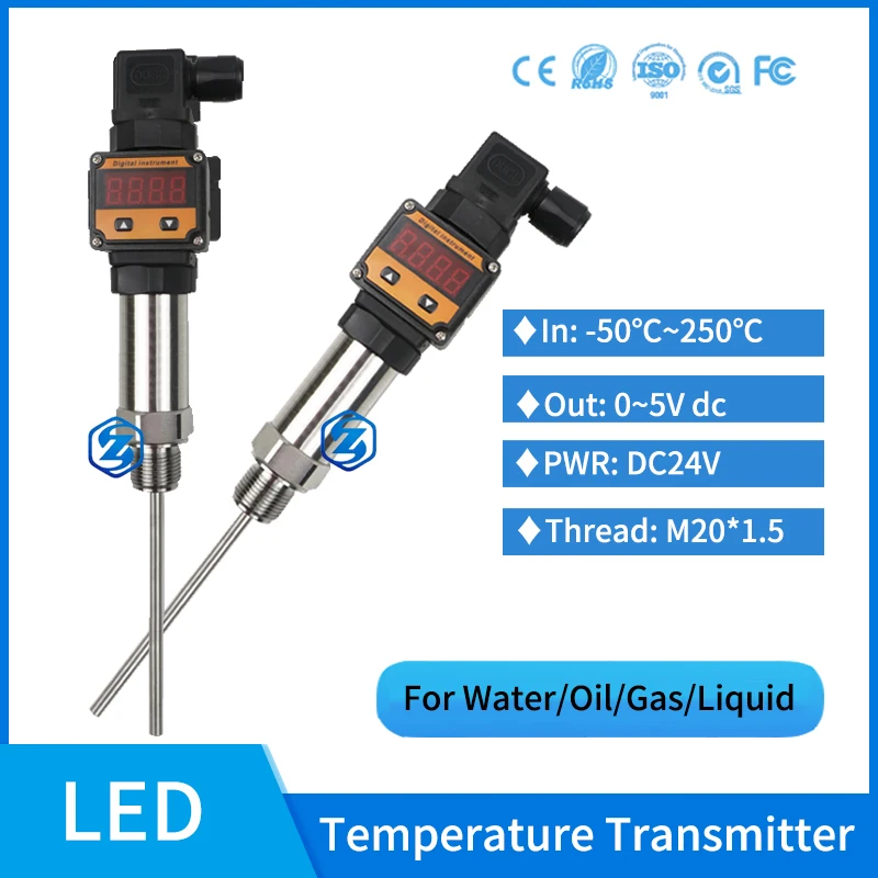 

0-5v LED Display PT100 Temperature Sensor for Petrol Diesel Fuel Oil 0 5v Output PT100 RTD Head Temperature Transmitter