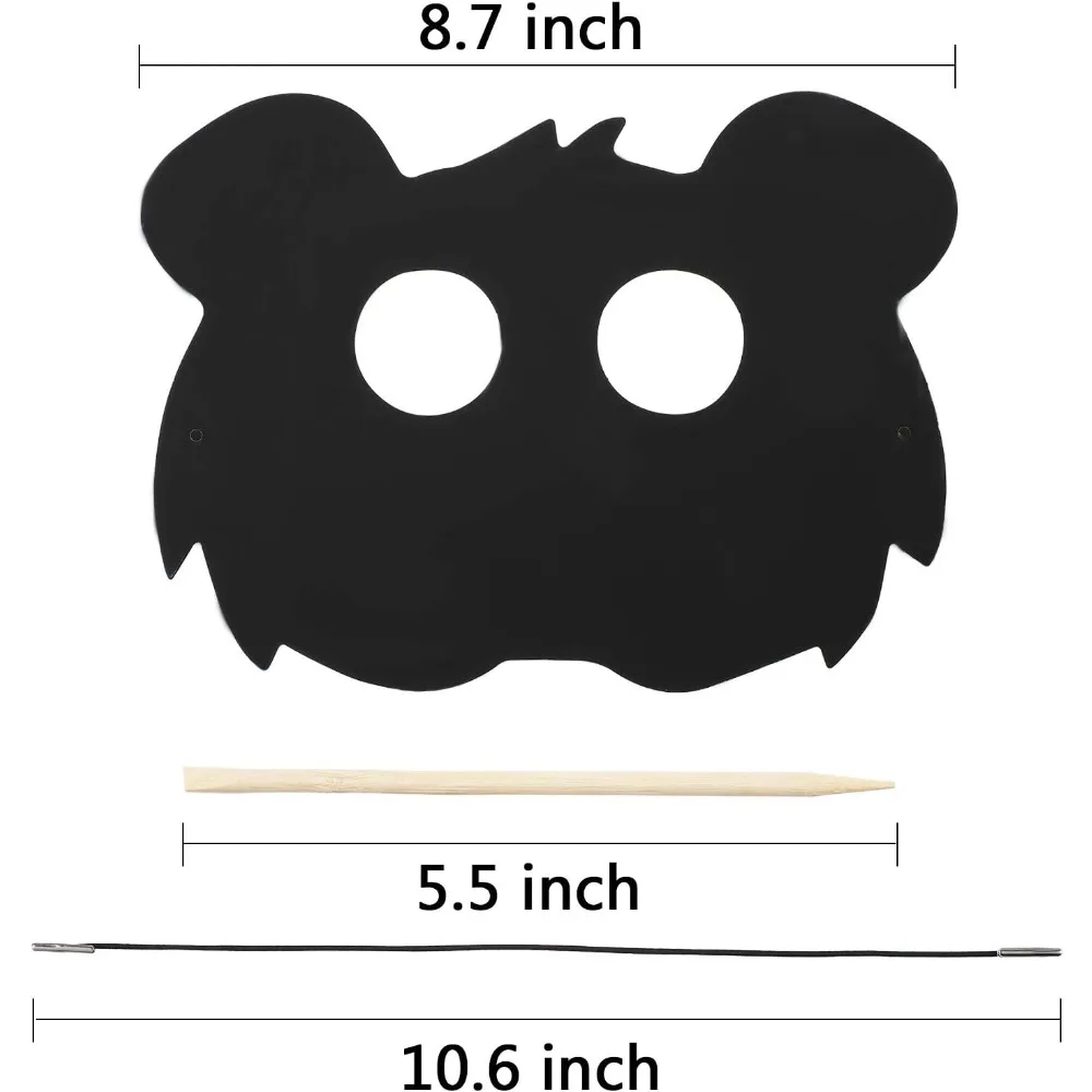 36 paper-scraping animal masks, rainbow masks with elastic ropes and 12 wooden pen costume party decorations