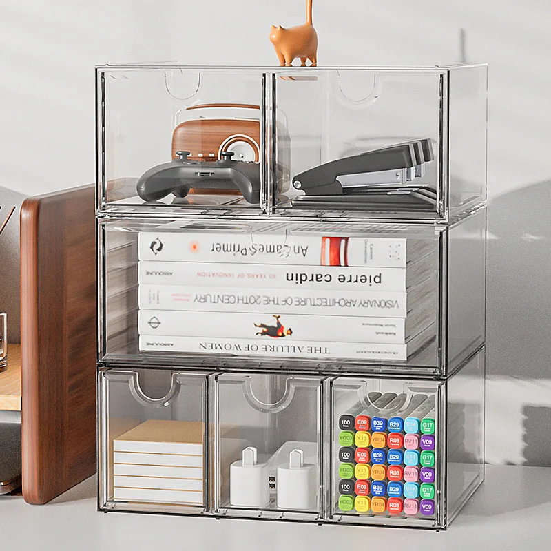 Transparent Storage Box Drawer-Style PET Storage Box Office Desk Stationery Organizer Cosmetics Storage Drawer Box