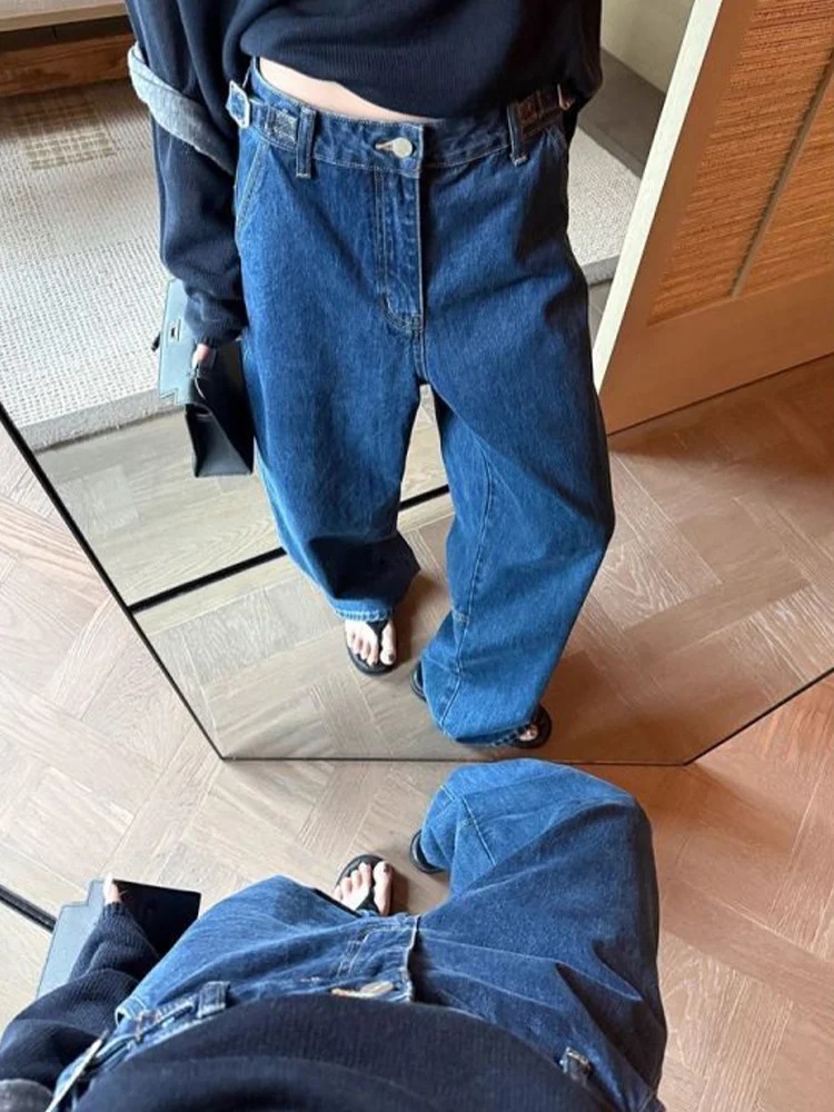 

Джинсы женские широкие прямые из денима, свободного кроя, больших размеров, с высокой талией, повседневные, износостойкие, длинные брюки