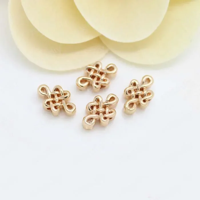 Champanhe Cor Banhado A Ouro Latão Chinês Knot Spacer Beads, Alta Qualidade, DIY Acessórios de Jóias, 7x11mm, 24K, 6Pcs, 1530