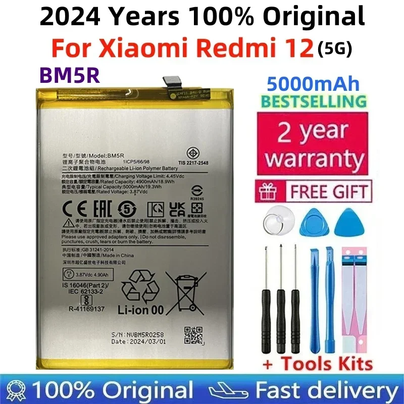 2024 Years 100% Original High Quality BM5R 5000mAh Battery For Xiaomi Redmi 12 Mobile Phone Replacement Batteries +Fast Shipping