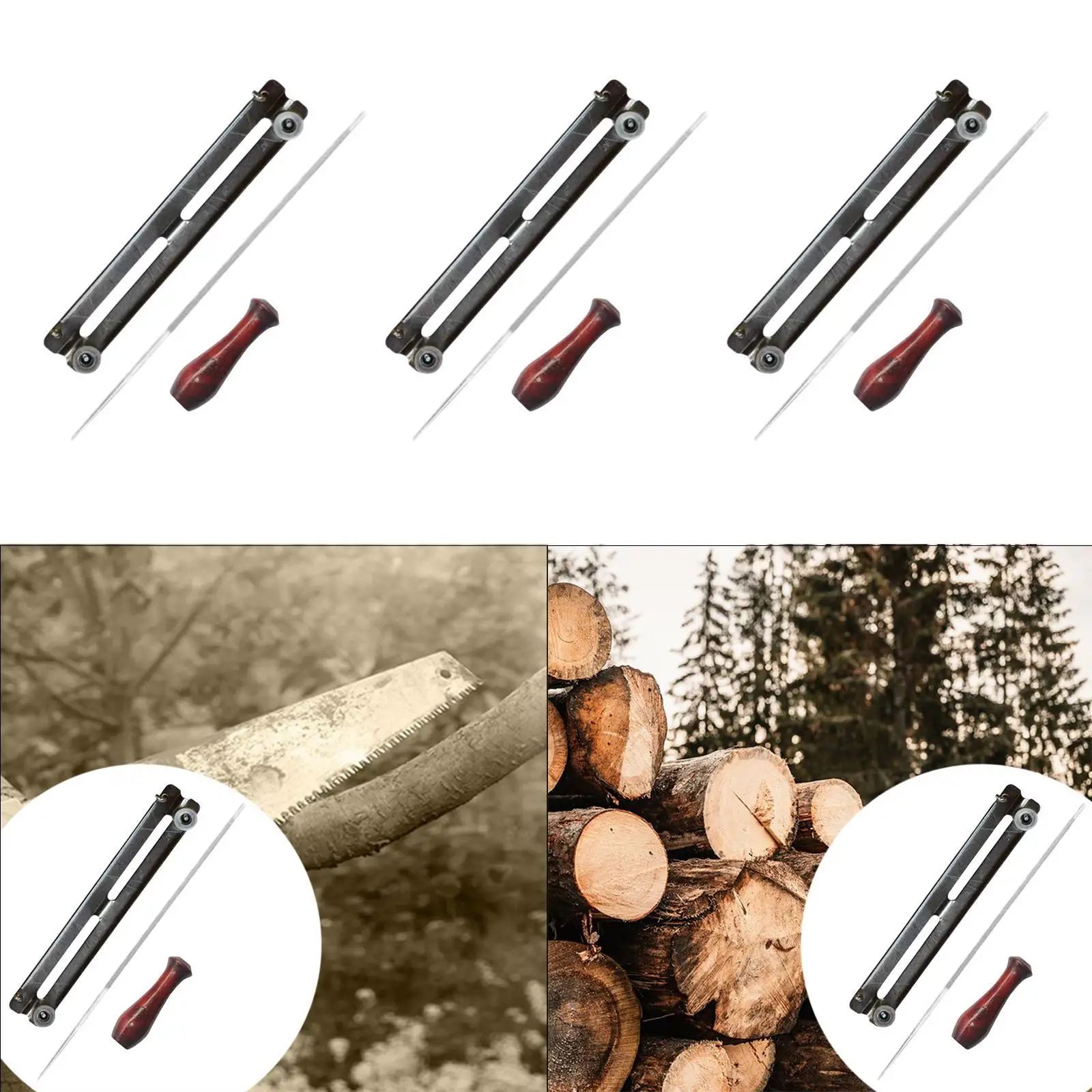 طقم ملف المنشار مع مقبض خشبي أداة حفظ المنشار مع دعامة دعم سلسلة معدنية ملحقات أدوات مبراة المنشار #4