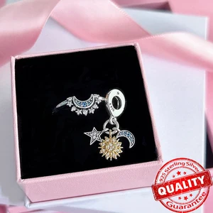 Authentic 925 Sterling Silver Charm for Women, Sparkling Star, Moon and Sun Pingon, Original Pandora Fits, DIY DIY DIY 10 Main Sales Star pendant - №4