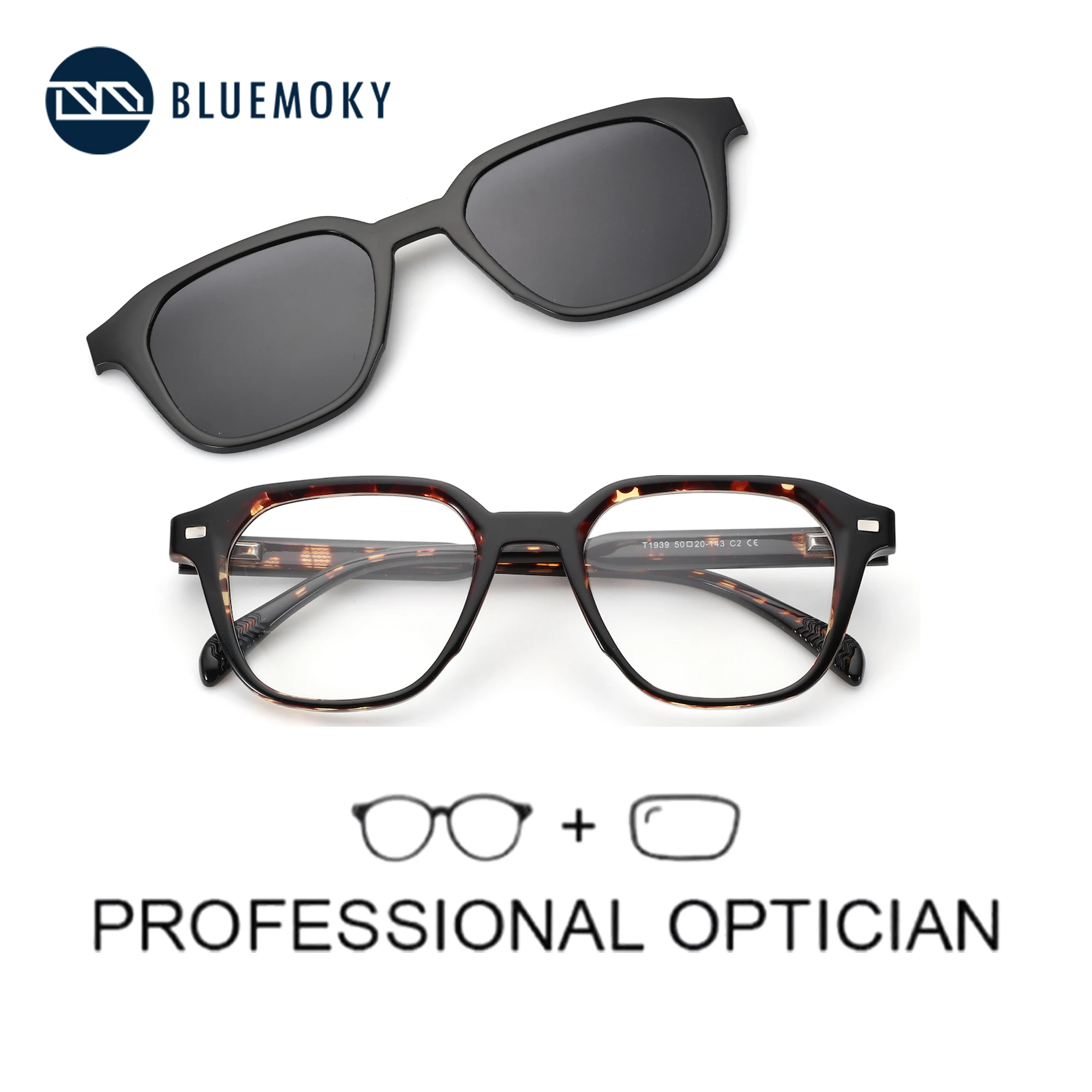 

BLUEMOKY 2025 New Ultra Light weight Prescription Glasses Magnetic Clip-on Polarized Sunglasses UV400 Protection For Men