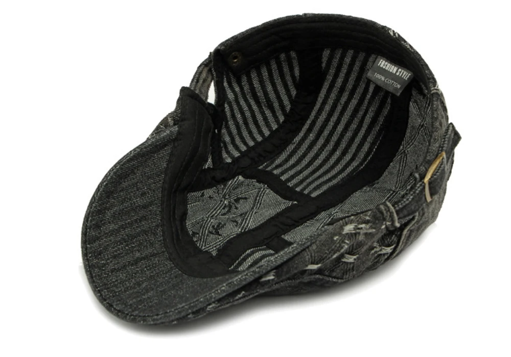 HT4728 Herren- und Damen-Baskenmützen, Verstellbare Ivy-Flatcaps, Künstler- und Malermützen für Frauen, 100% Baumwolle, Hochwertige Denim-Baskenmütze – Detail 15