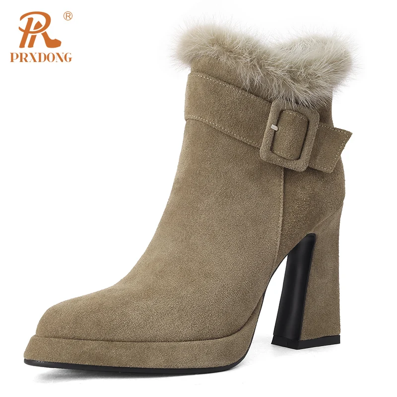 Bottes à talons hauts en fourrure véritable pour femmes, chaussures chaudes, robe noire abricot, fête et travail, nouvelle marque, automne, WR2, 39, 2024